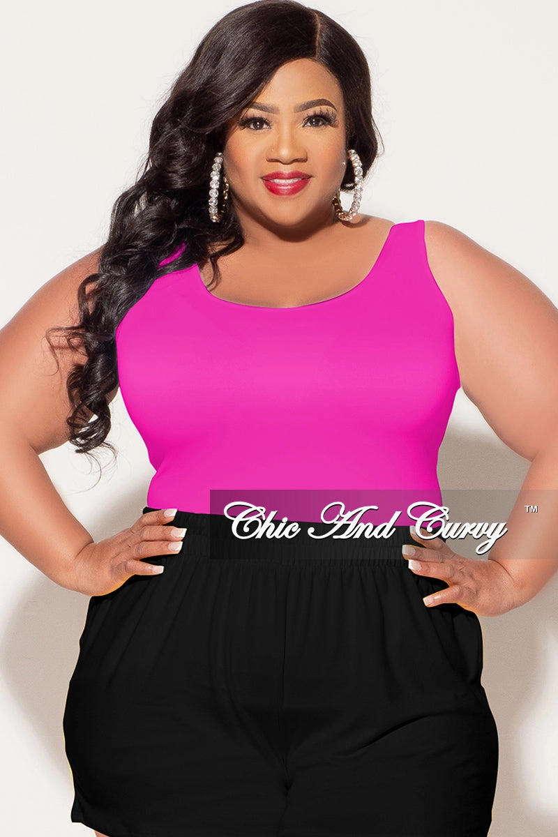 Neutral Fit Basic Stretch Final Sale Plus Size Camisole with Thick Straps in Neon Hot Pink (Top Only)
