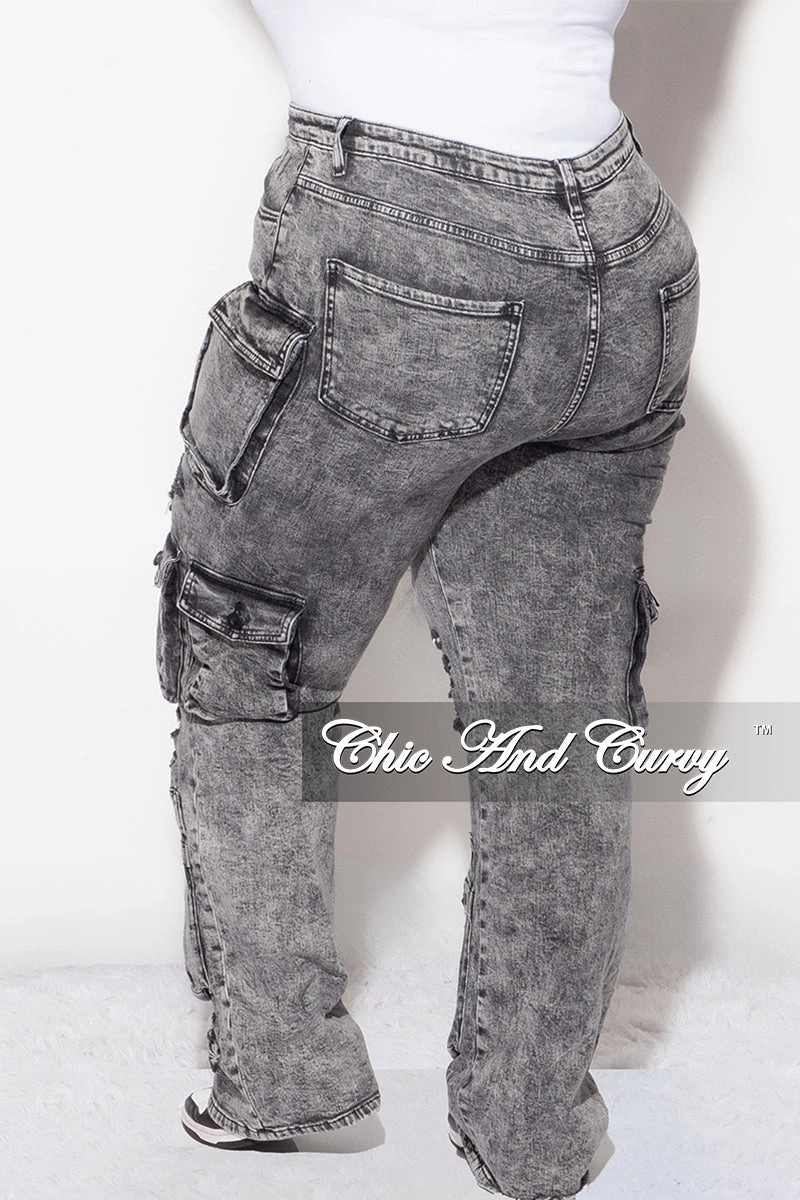 Final Sale Plus Size Cargo Distressed Pants in Black Wash Denim Smart Layer
