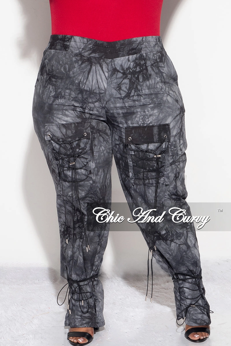 Final Sale Plus Size Cargo Joggers in Dark Grey Tie Dye Layered Protection Sleek lines