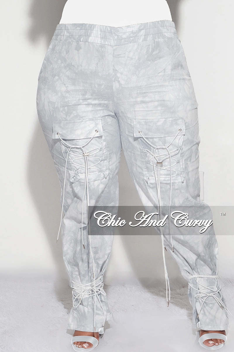 Final Sale Plus Size Cargo Joggers in Light Grey Tie Dye Stain Resistant Everyday Essential