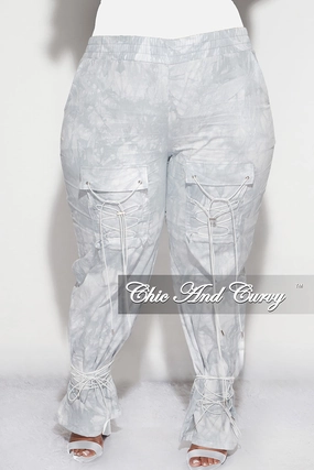 High Waist Stretch Day Wear Final Sale Plus Size Cargo Joggers in Light Grey Tie Dye