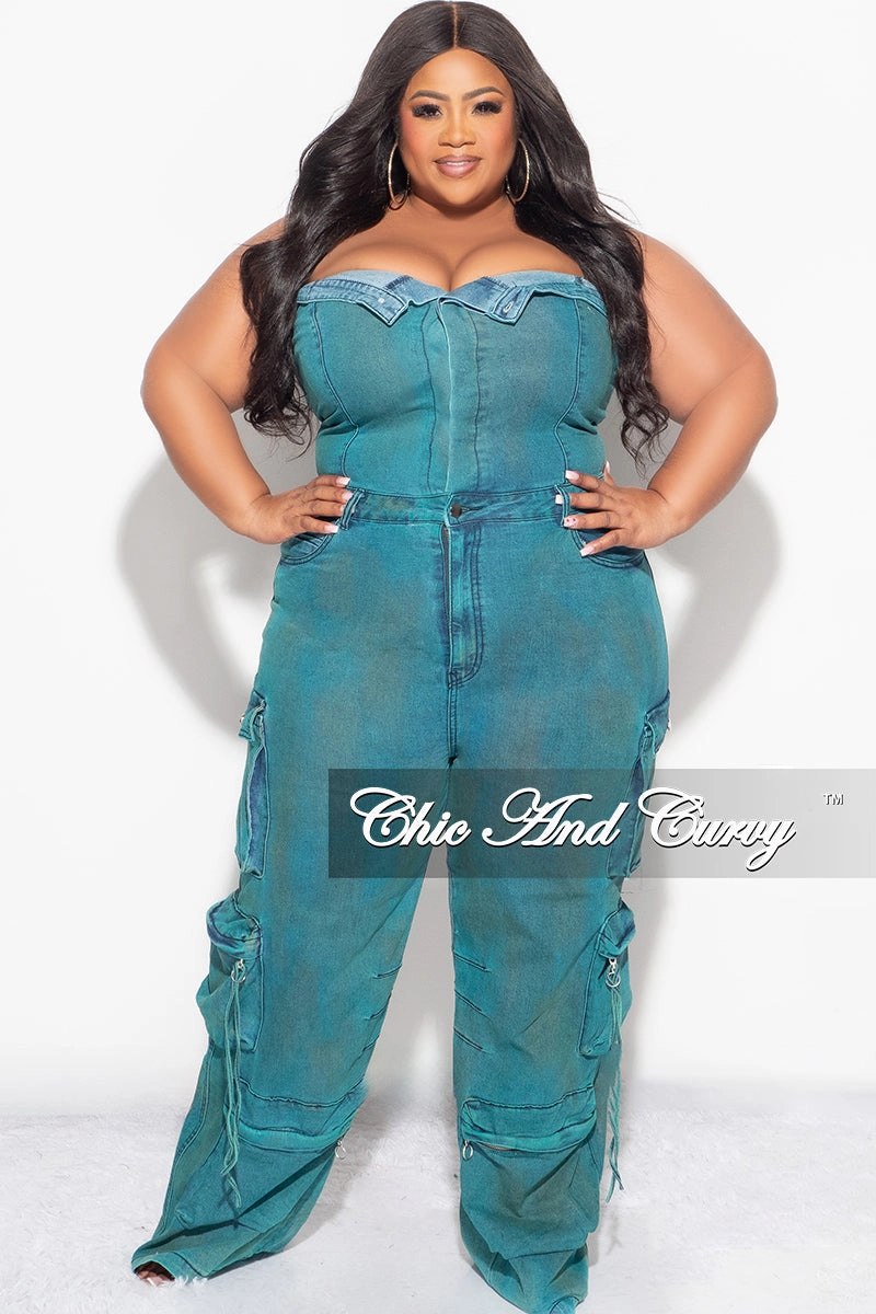Light Fit Wear Final Sale Plus Size Cargo Jumpsuit in Washed Teal