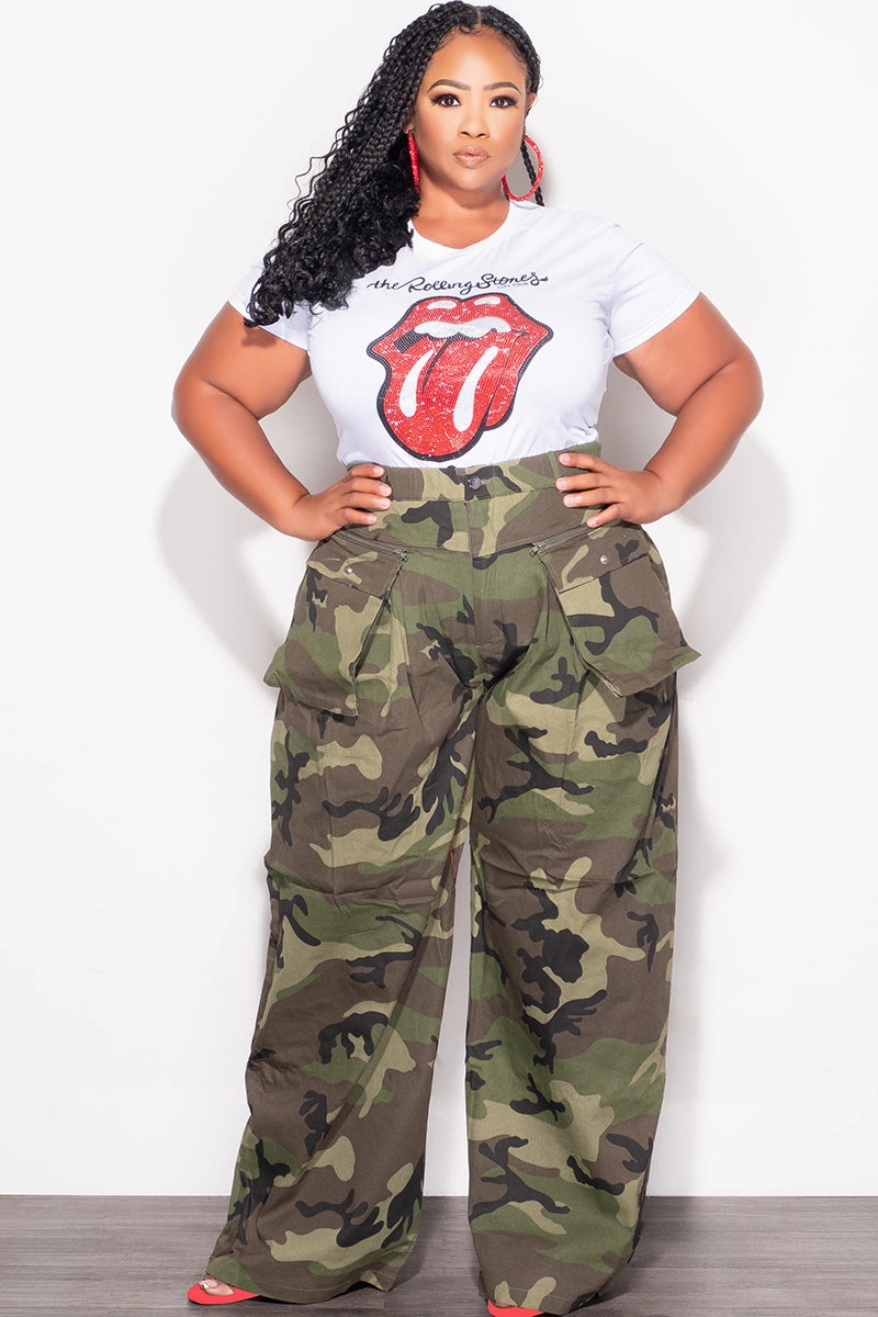 Final Sale Plus Size Cargo Pants in Camouflage Print Body Ready Slim Waist