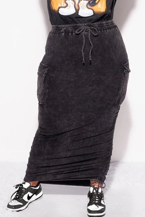 Final Sale Plus Size Cargo Ruched Skirt in Black Mineralized Fabric GussetedCrotch Timeless Layers