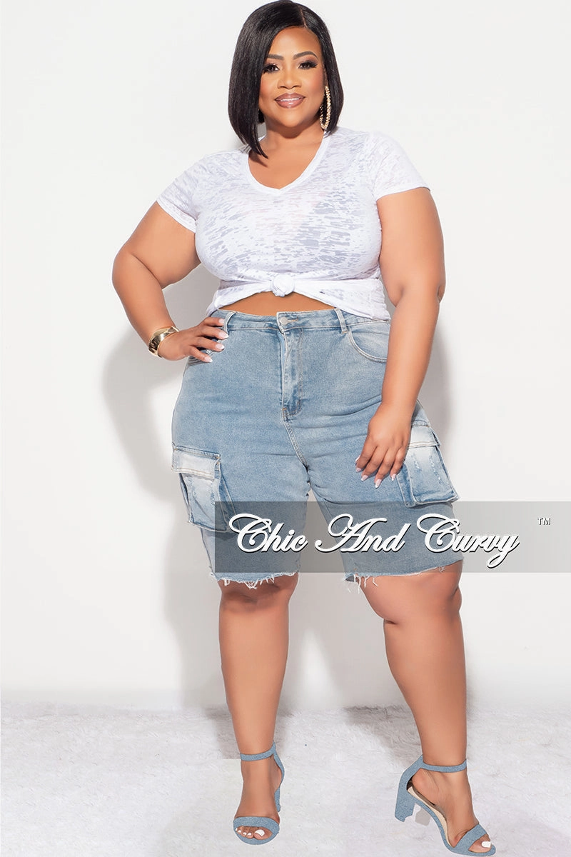 Final Sale Plus Size Cargo Short in Denim Essential Wear Lightweight Layer