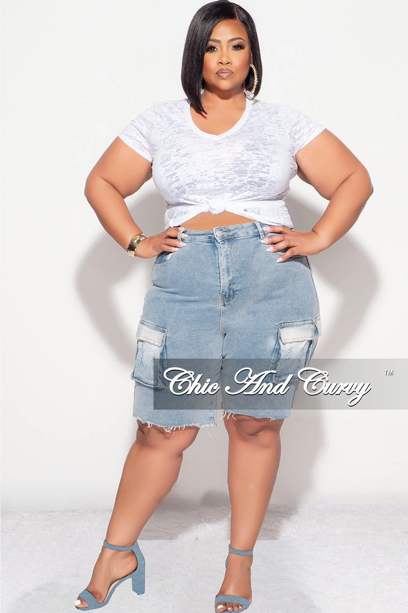 ReinforcedBeltLoops Layered Comfort Final Sale Plus Size Cargo Short in Denim