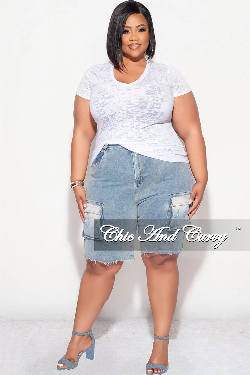 MultiPocket Active Stretch Final Sale Plus Size Cargo Short in Denim