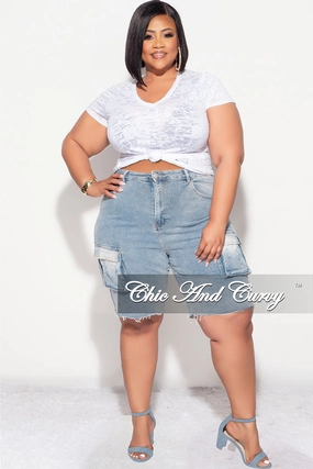 Final Sale Plus Size Cargo Short in Denim Essential Wear Lightweight Layer