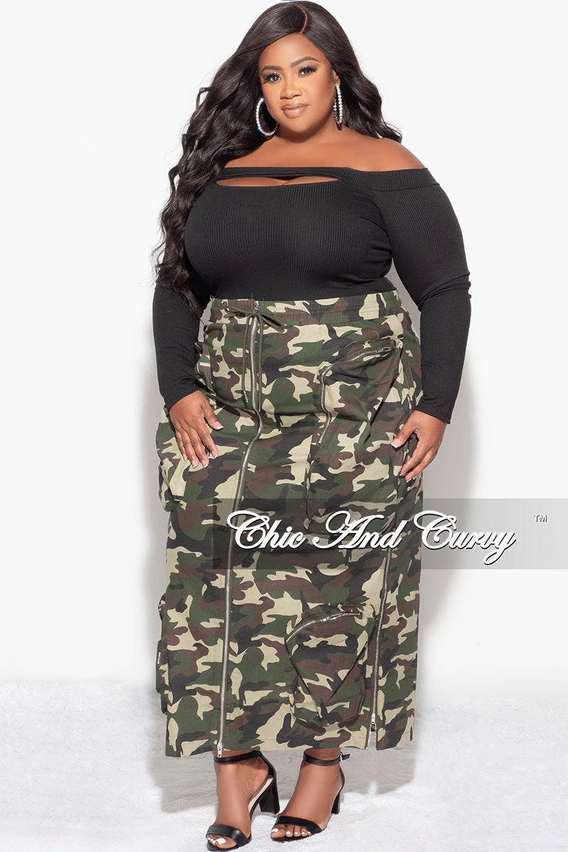 Final Sale Plus Size Cargo Skirt in Camouflage Print NonIrritatingStitching