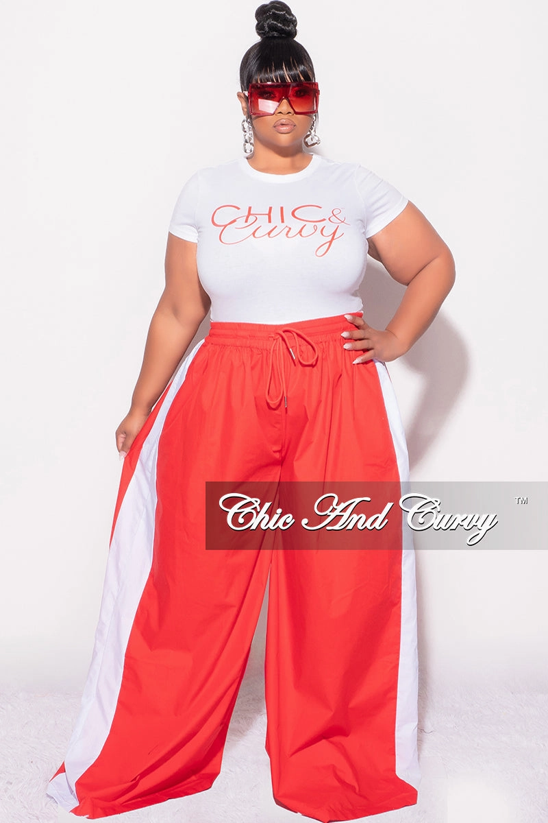 Anti Pilling Surface Compact Fit Final Sale Plus Size Chic And Curvy Cropped T-Shirt in White and Red