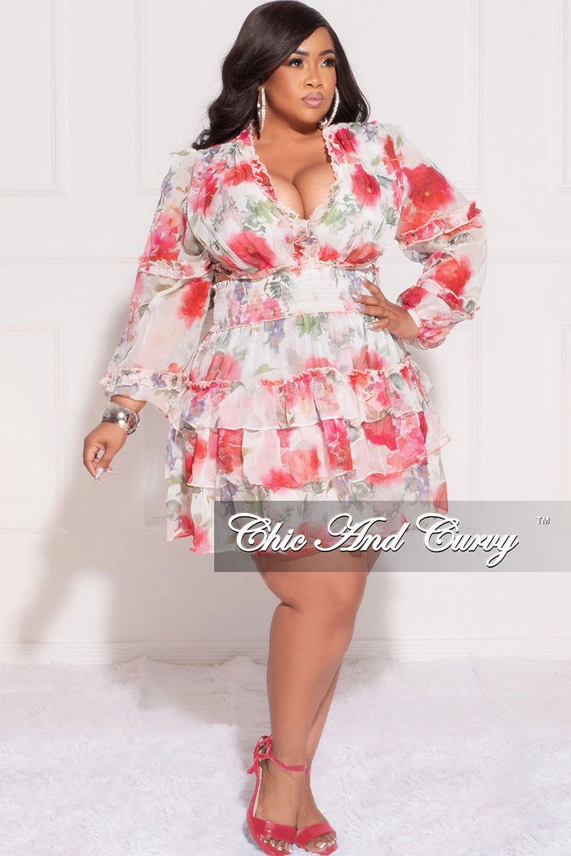 Final Sale Plus Size Chiffon Babydoll Dress in Pink Floral Print with Open Back Trendy Look Chic Appeal