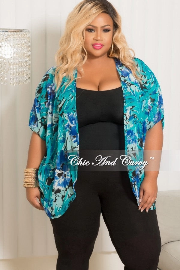 Perfect Shape Final Sale Plus Size Chiffon Cardigan in Royal Blue,Teal and Black