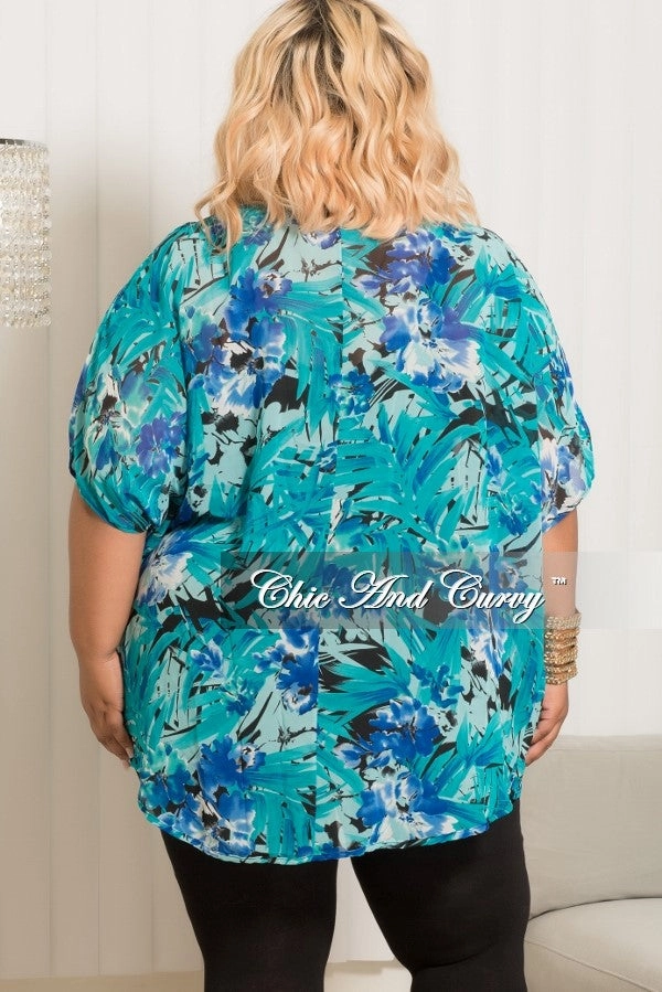 FlexibleMobilityDesign Final Sale Plus Size Chiffon Cardigan in Royal Blue,Teal and Black