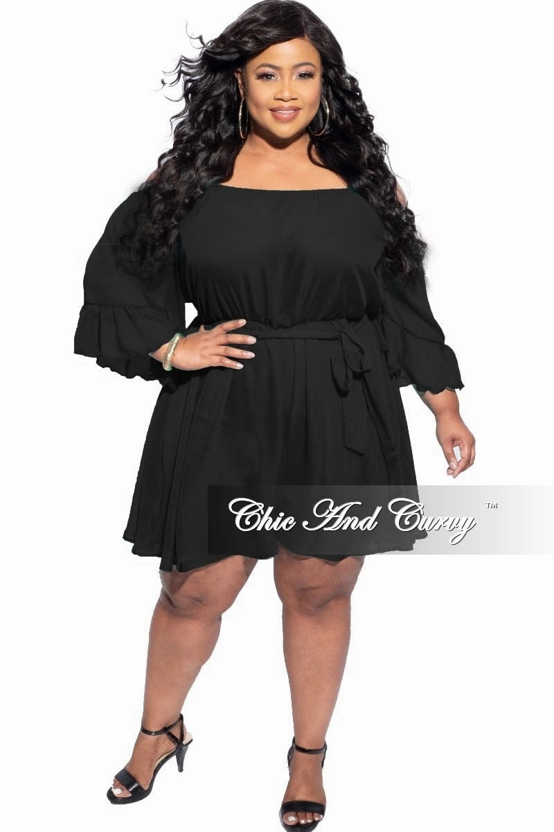 Final Sale Plus Size Chiffon Romper in Black Soft Touch Material