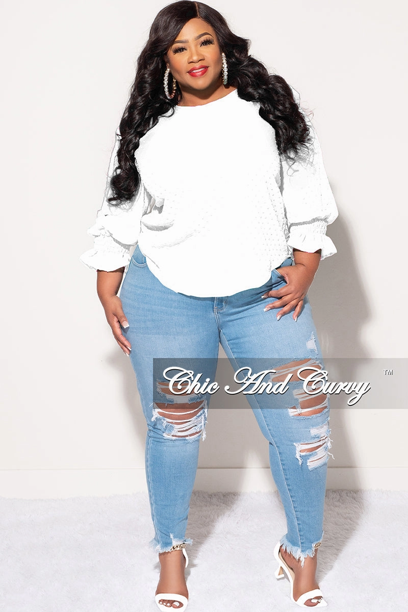 Layer Comfort Urban Edge Final Sale Plus Size Chiffon Sheer Top with Dot Embossing in White