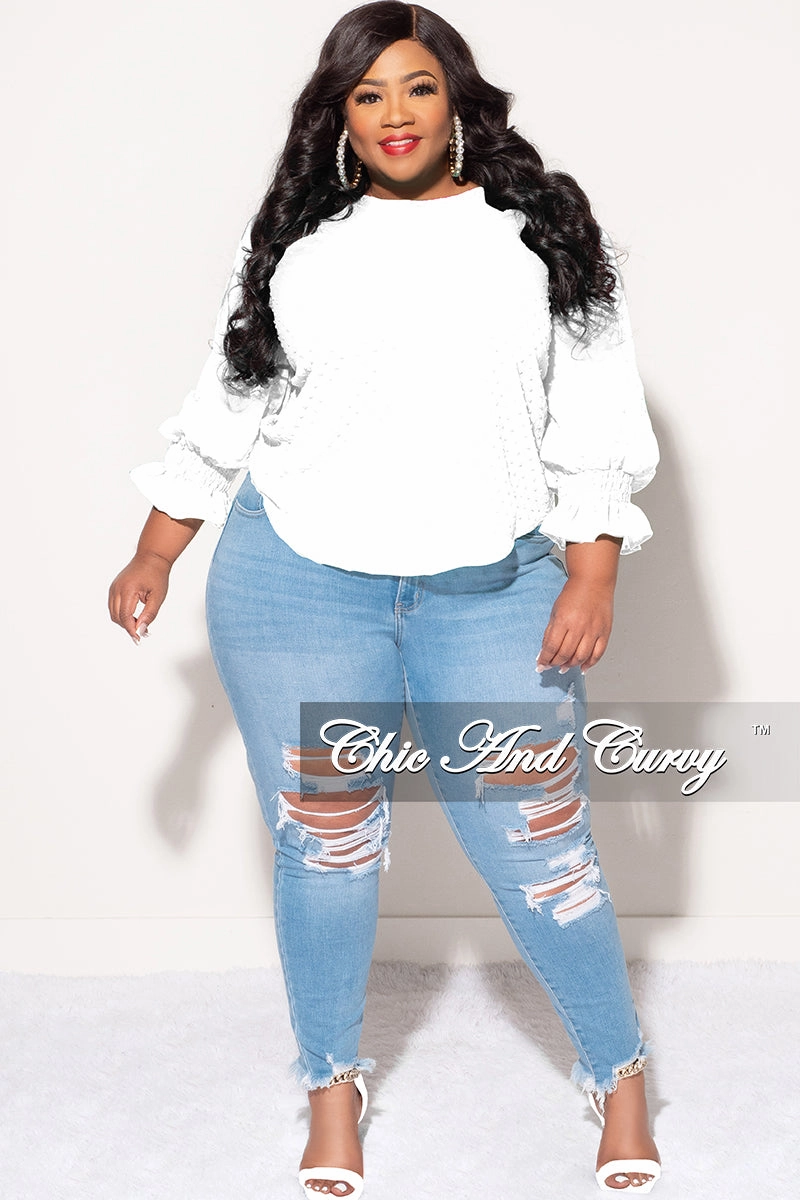 Final Sale Plus Size Chiffon Sheer Top with Dot Embossing in White Travel Ready