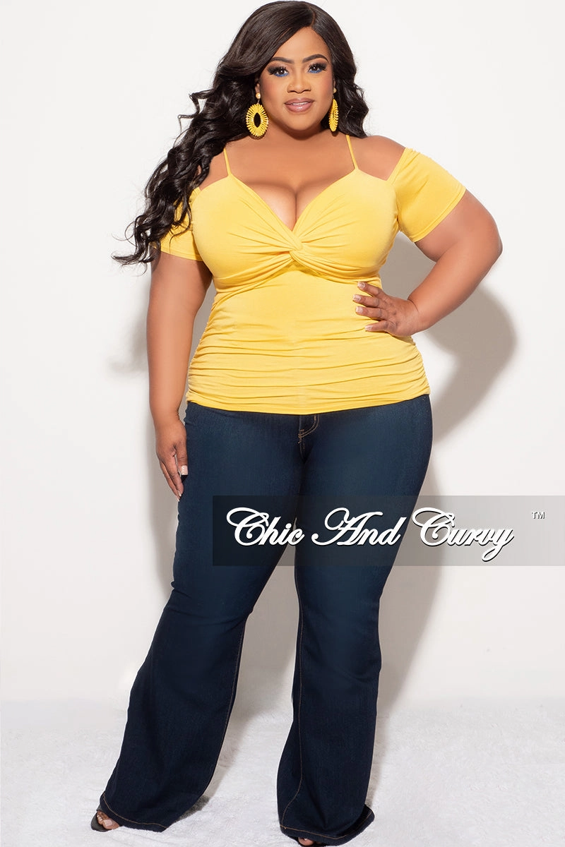 Stay Active Final Sale Plus Size Cold Shoulder Top in Mustard Yellow