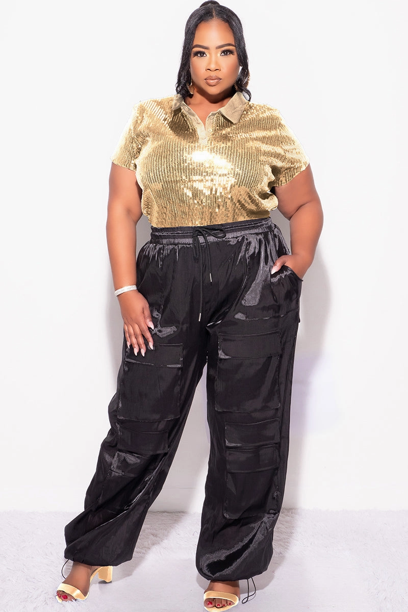 Move Friendly Final Sale Plus Size Collar Sequin Top in Gold
