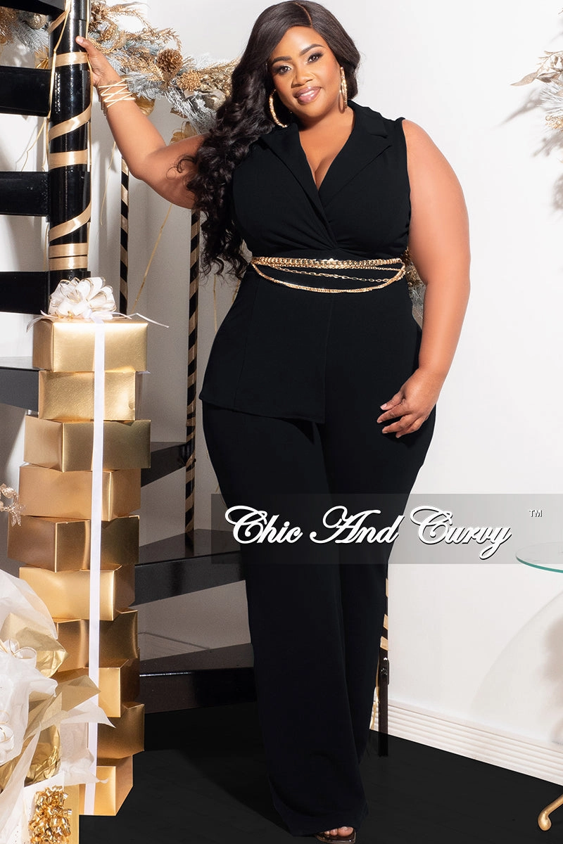 Casual Comfort Look Final Sale Plus Size Collar Sleeveless Jumpsuit in Black