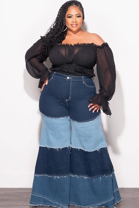 Quick Access Pockets Final Sale Plus Size Color Block Jeans in Light Denim and Dark Denim