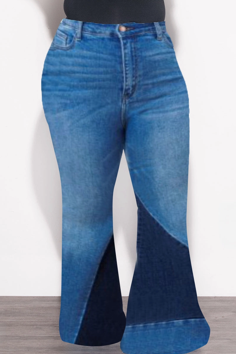 Final Sale Plus Size ColorBlock Flare Denim Jeans in Dark Stone Denim Comfy Shape