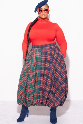 Durable Activewear Final Sale Plus Size Colorblock Maxi Bubble Skirt in Plaid Print