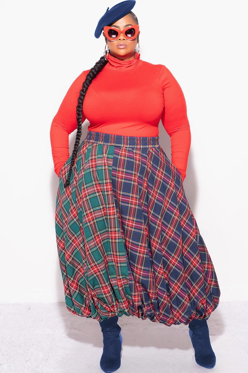 Sweat Wicking Lining Functional Waist Final Sale Plus Size Colorblock Maxi Bubble Skirt in Plaid Print