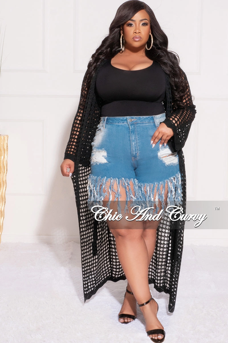 Final Sale Plus Size Crochet Cardigan with Tie in Black Day To Night Comfort Wearable