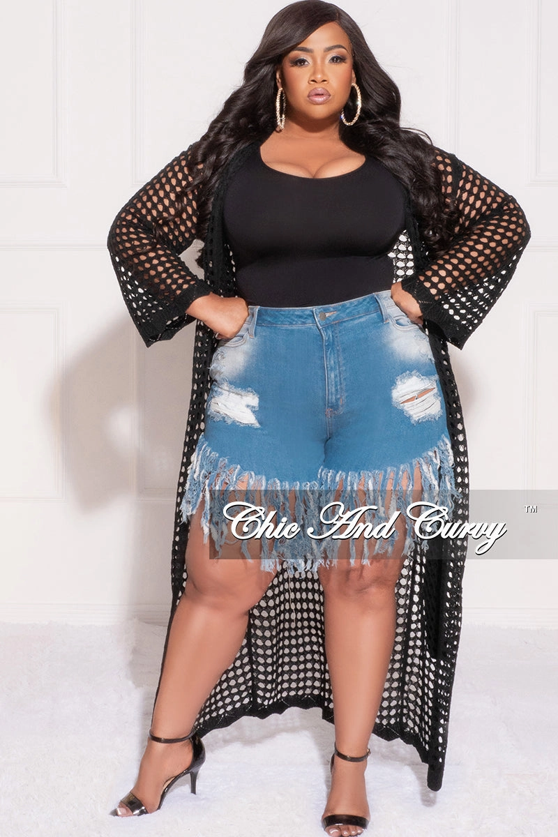 Final Sale Plus Size Crochet Cardigan with Tie in Black Cozy Style