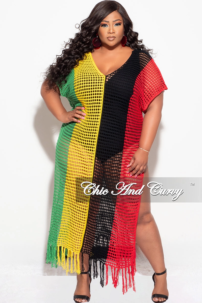 Final Sale Plus Size Crochet Cover Up in Black,Green,Red,and Yellow Fashion Comfort Wear Flattering Shape
