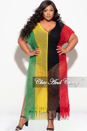 Distressed finish Adaptable Design Final Sale Plus Size Crochet Cover Up in Black,Green,Red,and Yellow