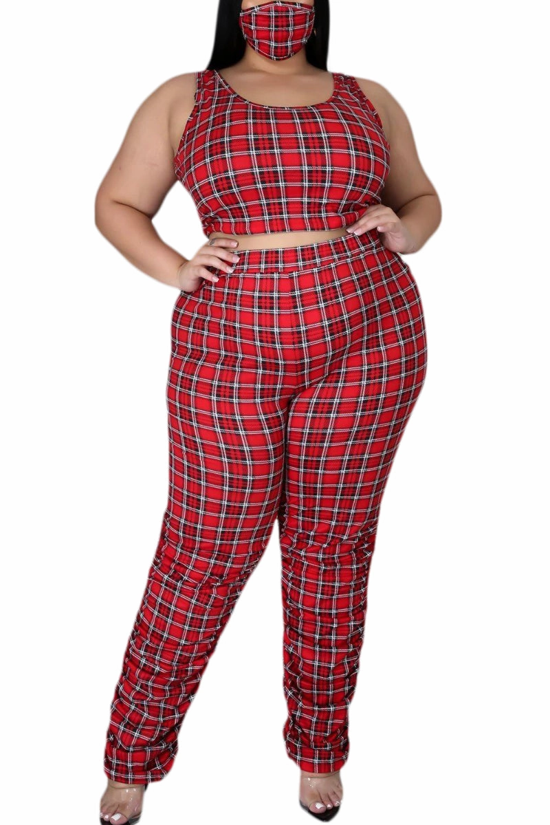 Smooth Fit Lining Detachable belt Final Sale Plus Size Crop Top with Ruched Pants Set