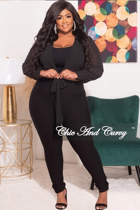 Formal Look Cool Comfort Final Sale Plus Size Cropped Chiffon See-Thru Tie Top in Black