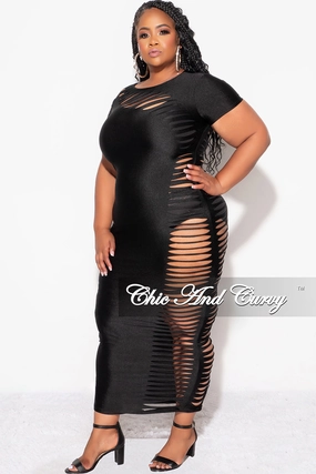Final Sale Plus Size Cutout Distressed Bodycon Dress in Black Everyday Comfort