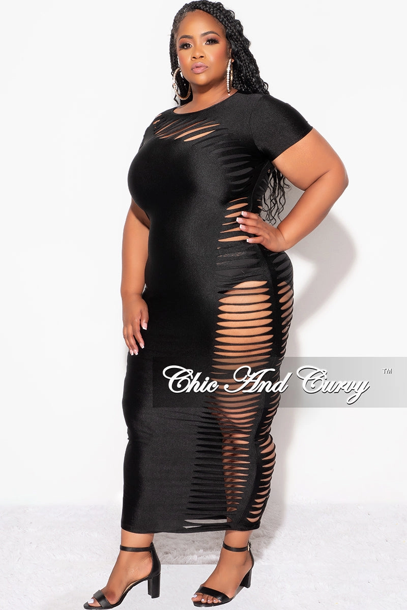Final Sale Plus Size Cutout Distressed Bodycon Dress in Black Everyday Comfort