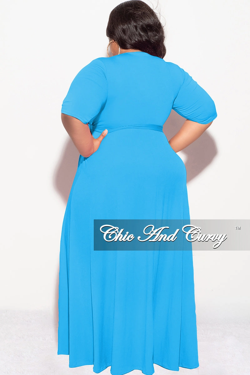 Active Look Slim Look Final Sale Plus Size Deep V Faux Wrap with 3/4 Sleeves in Light Turquoise