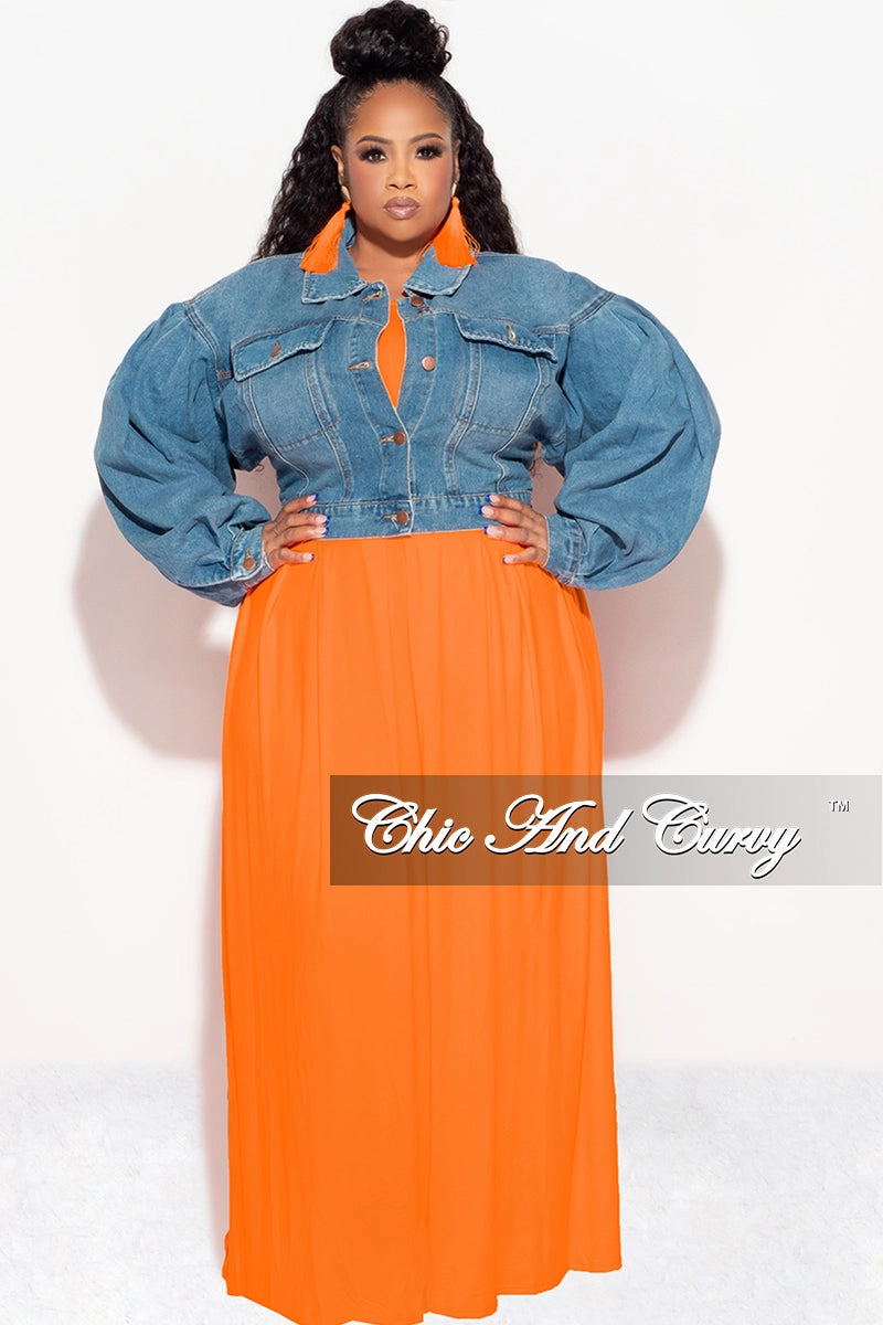 Final Sale Plus Size Denim Jacket with Balloon Sleeves in Denim Relaxed Comfort Fit