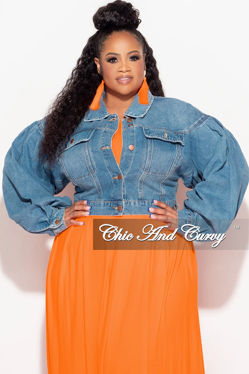 Comfy Wardrobe Core Flex Final Sale Plus Size Denim Jacket with Balloon Sleeves in Denim