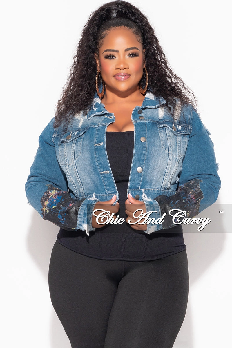 Final Sale Plus Size Denim Jacket with Hollywood Graphic Back All Purpose