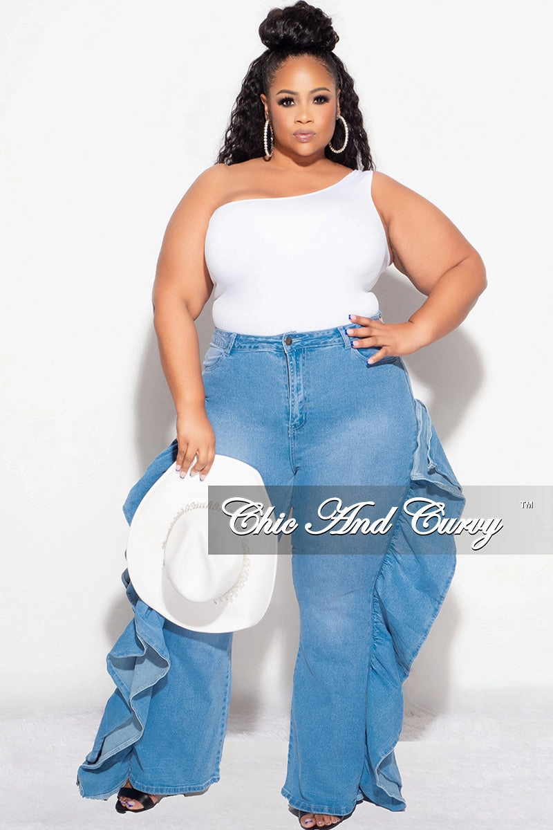 Performance Support Full Motion Final Sale Plus Size Denim Jean with Dramatic Side Ruffle