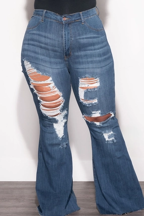 All Purpose Fit Final Sale Plus Size Distressed Dark Denim Jeans