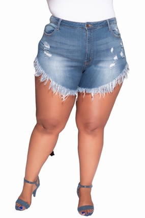 Final Sale Plus Size Distressed Fringe Short in Denim Casual Must-Have