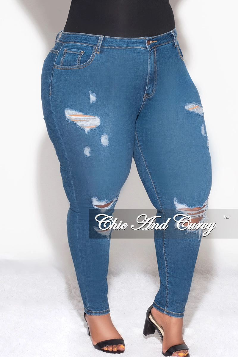 Casual Comfort Look Final Sale Plus Size Distressed Jeans in Blue Denim