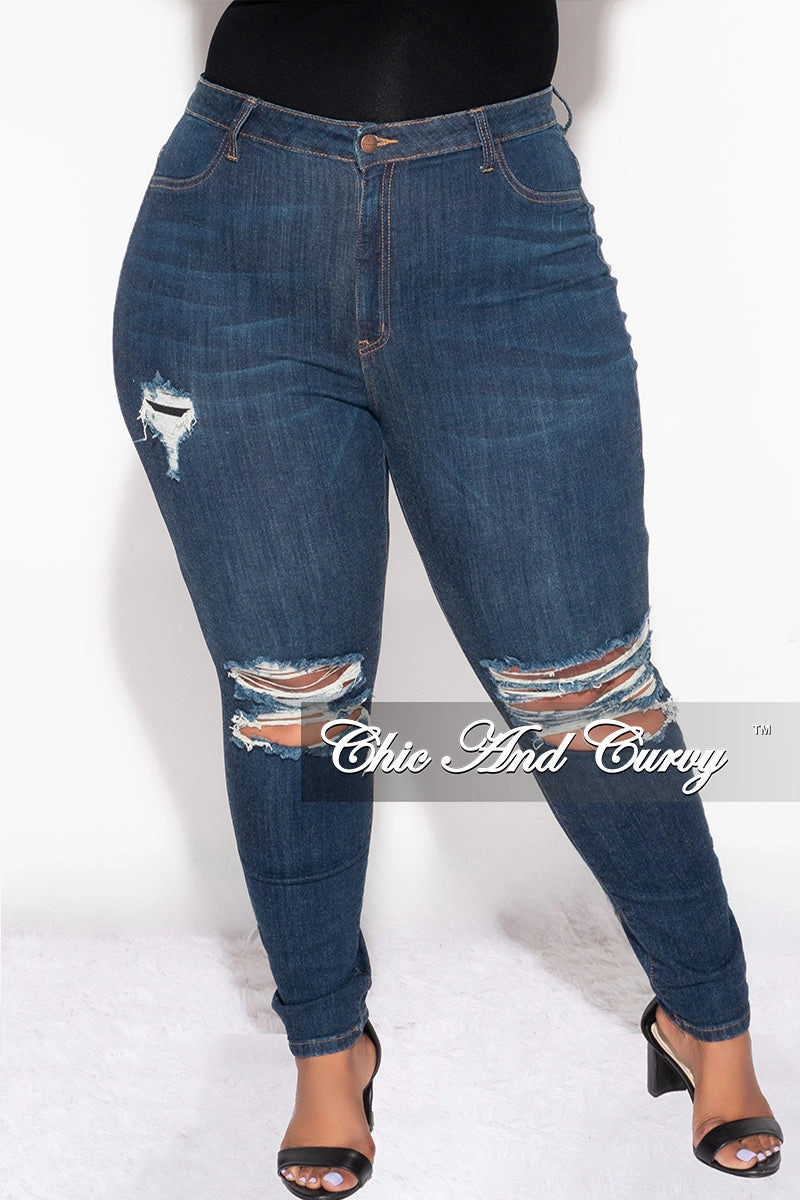 Breathable Base Chill Ready Final Sale Plus Size Distressed Jeans in Dark Blue
