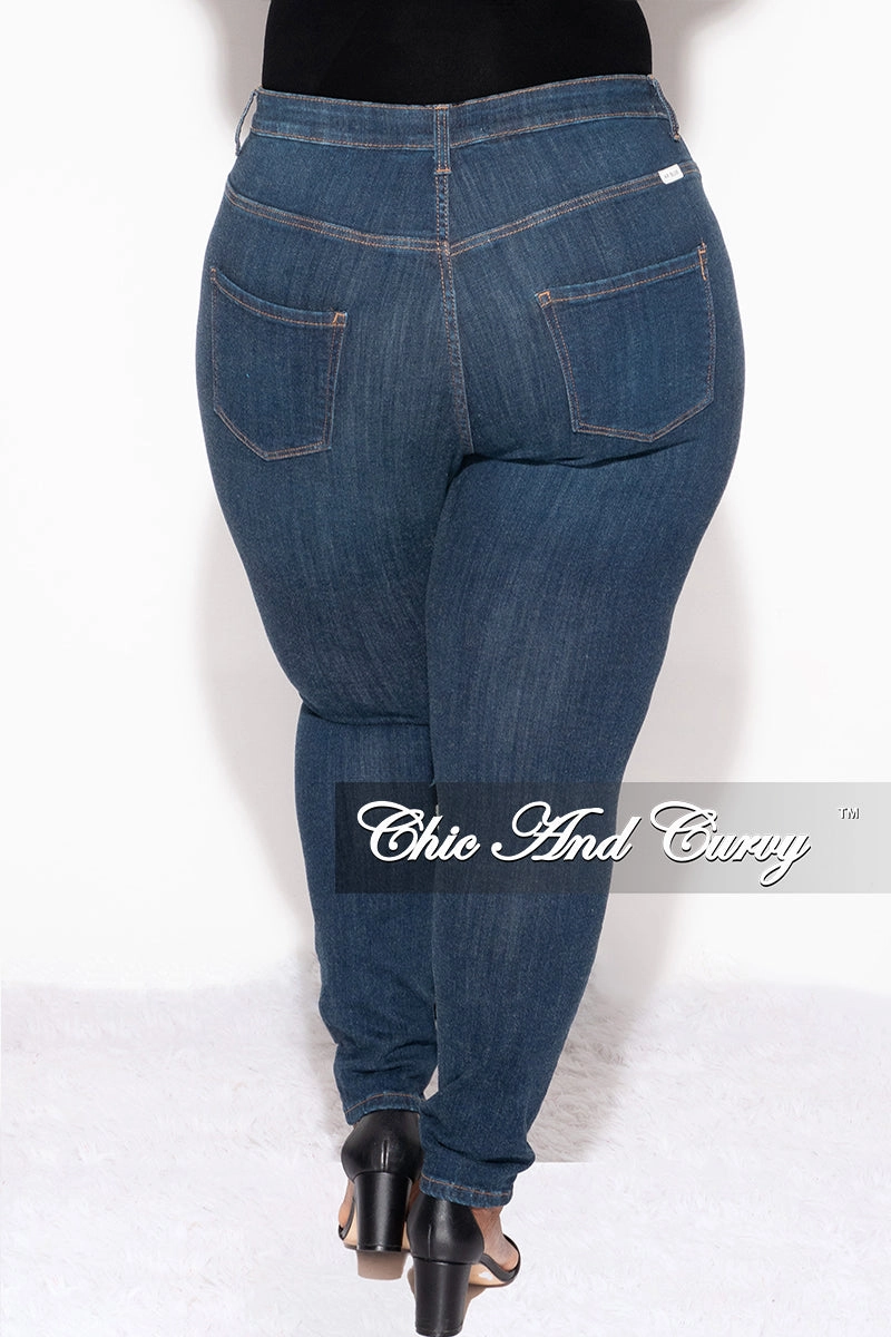 Final Sale Plus Size Distressed Jeans in Dark Blue Odor Resistant