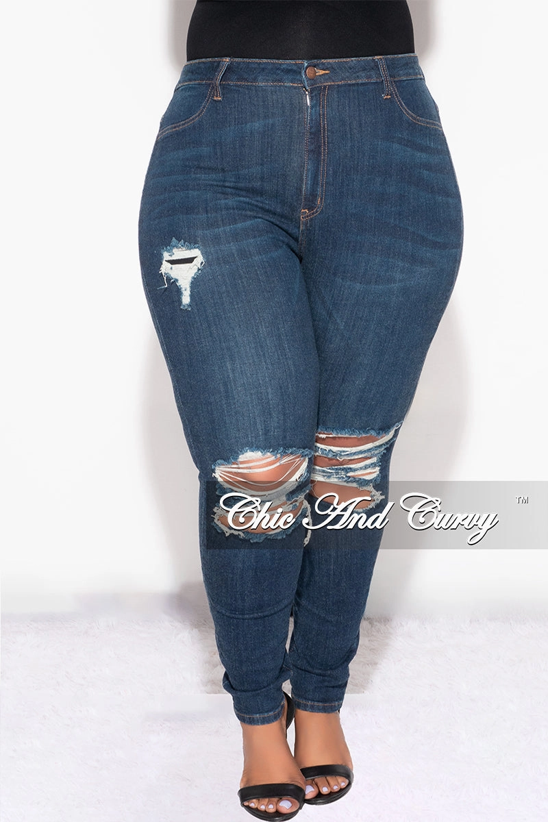 Smart Style NonChafingLegs Final Sale Plus Size Distressed Jeans in Dark Blue