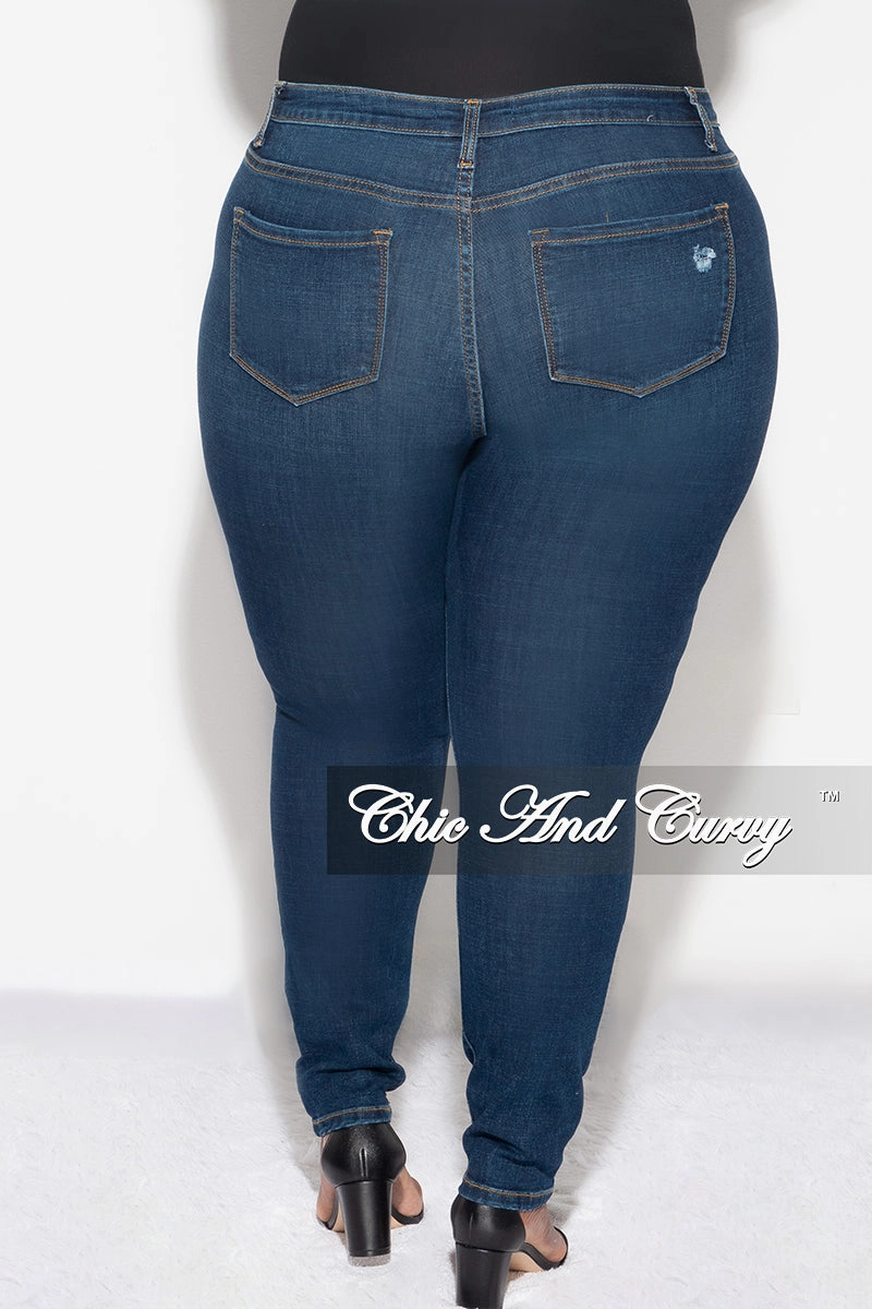 Final Sale Plus Size Distressed Jeans in Dark Denim SeamlessPocketDesign Sporty Comfort