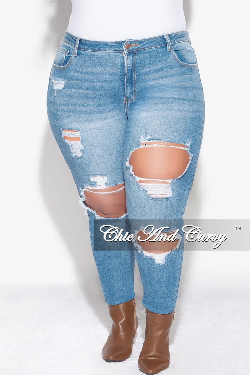 Final Sale Plus Size Distressed Jeans in Denim Warm design