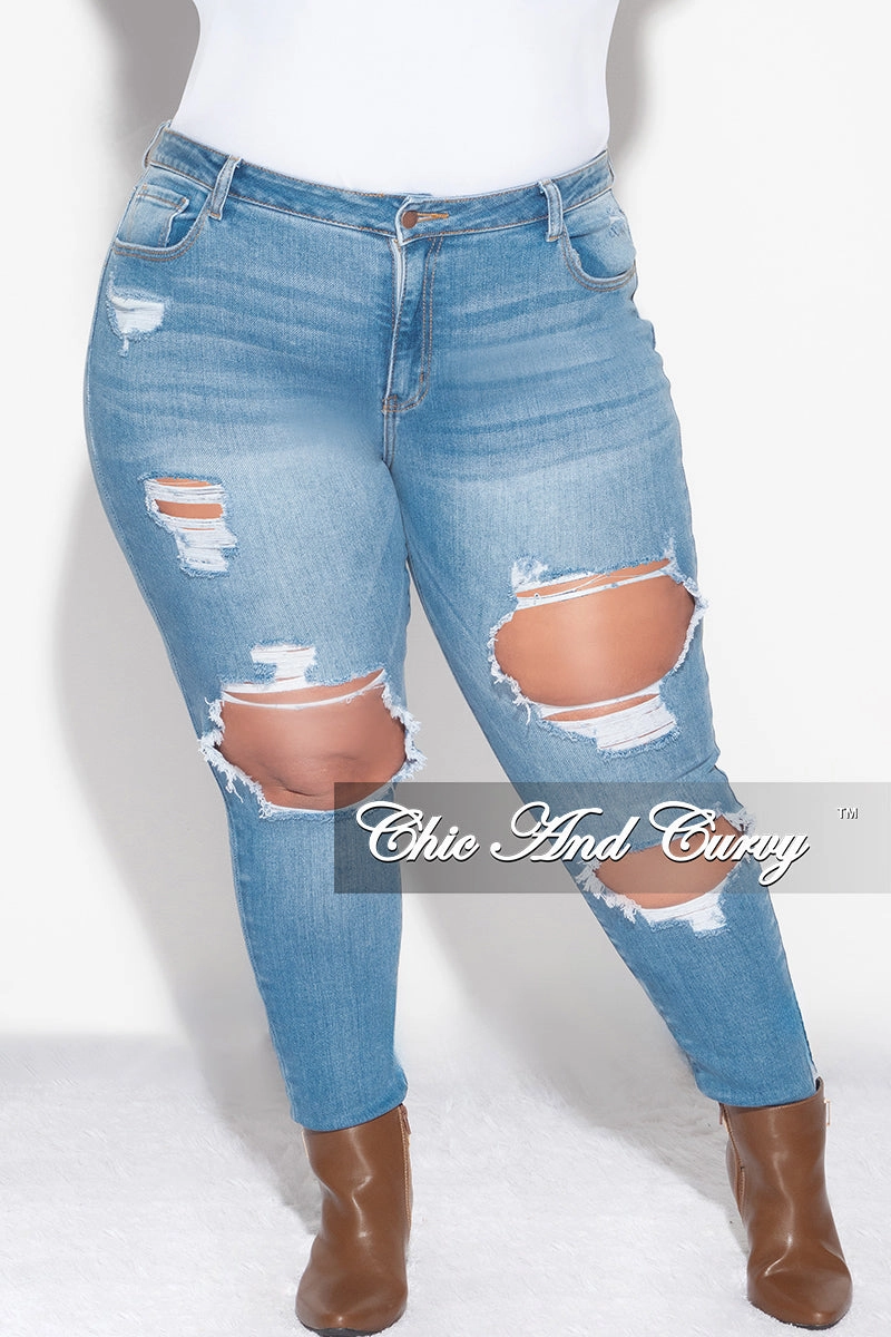 Sport Performance Design Body Contour Final Sale Plus Size Distressed Jeans in Denim
