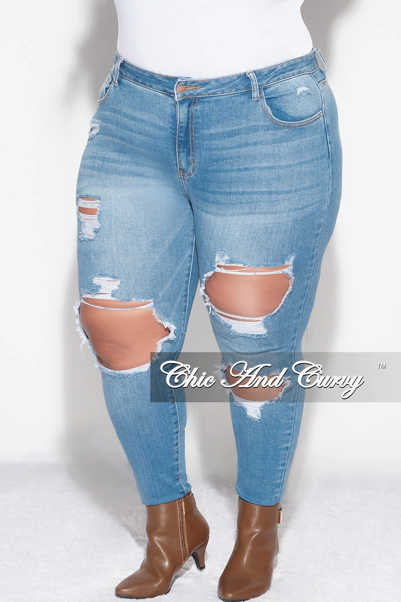 Final Sale Plus Size Distressed Jeans in Denim Seamless Design